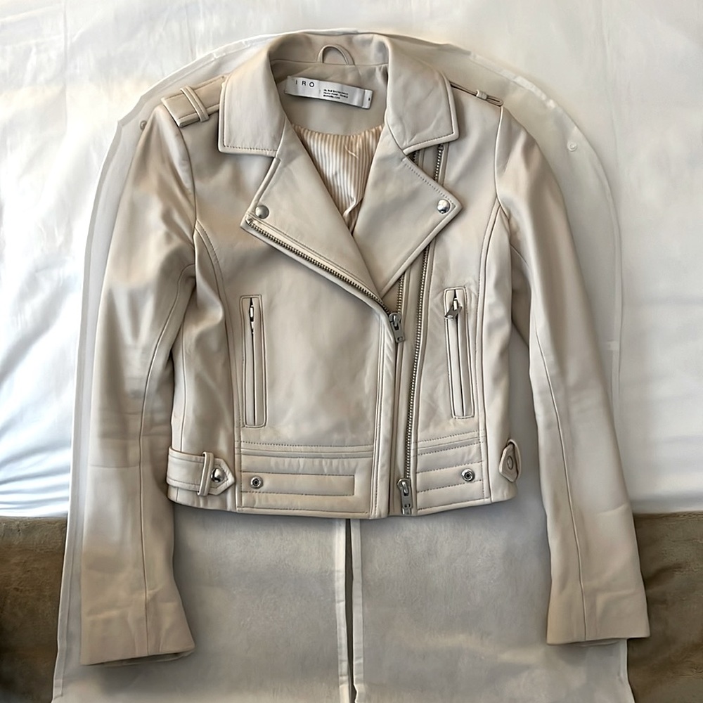 Iro Cropped Luiga Leather Moto Jacket Sz 38